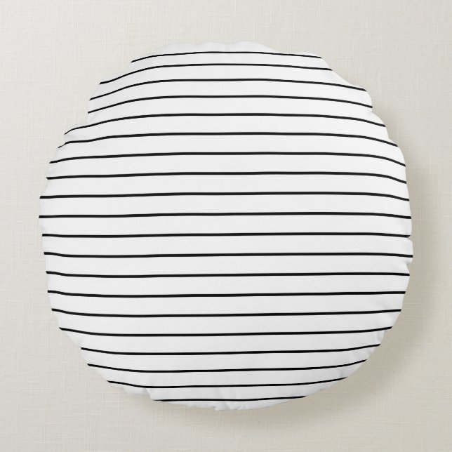 Elegant Thin Black White Stripes Round Pillow (Front)