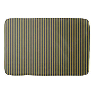 Elegant Thin Gold & Navy Blue Vertical Stripes Bath Mat