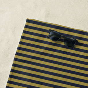 Elegant Thin Gold & Navy Blue Vertical Stripes Beach Towel