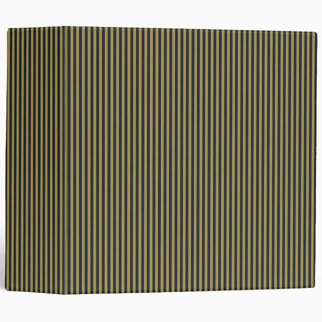 Elegant Thin Gold & Navy Blue Vertical Stripes Binder (Front/Spine)