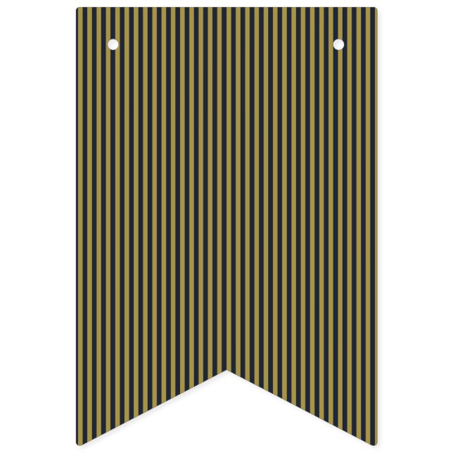 Elegant Thin Gold & Navy Blue Vertical Stripes Bunting Flags (First Flag)