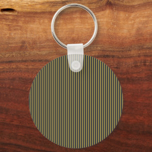 Elegant Thin Gold & Navy Blue Vertical Stripes Keychain