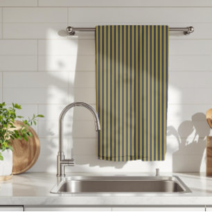 Elegant Thin Gold & Navy Blue Vertical Stripes Kitchen Towel