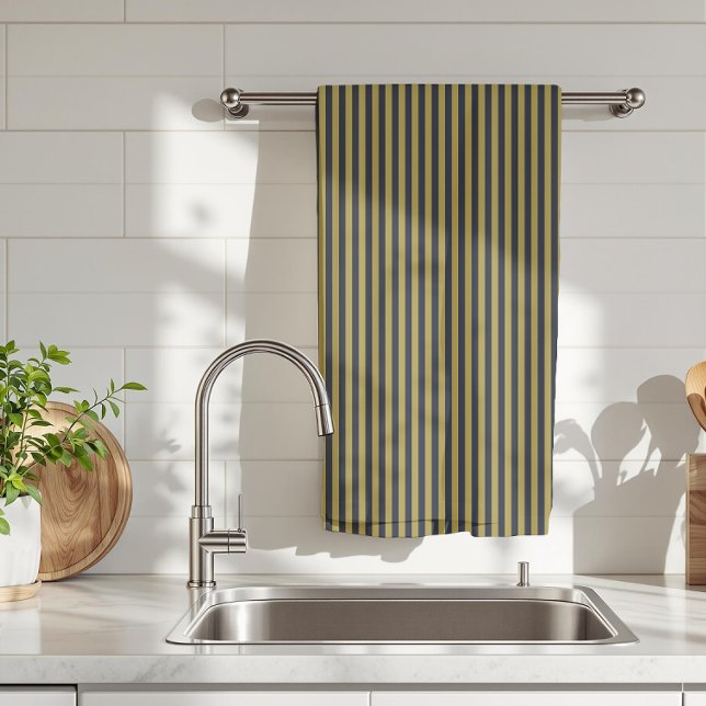 Elegant Thin Gold & Navy Blue Vertical Stripes Kitchen Towel (Creator Uploaded)