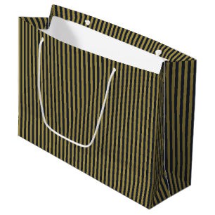Elegant Thin Gold & Navy Blue Vertical Stripes Large Gift Bag