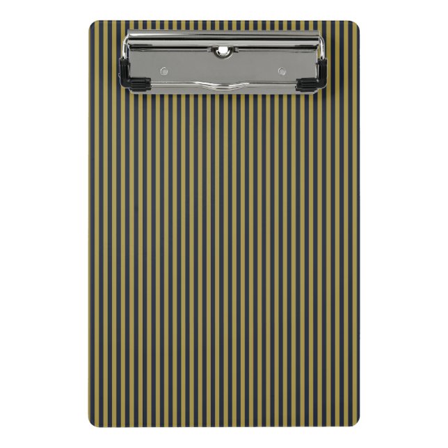 Elegant Thin Gold & Navy Blue Vertical Stripes Mini Clipboard (Front)