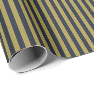 Elegant Thin Gold & Navy Blue Vertical Stripes Wrapping Paper