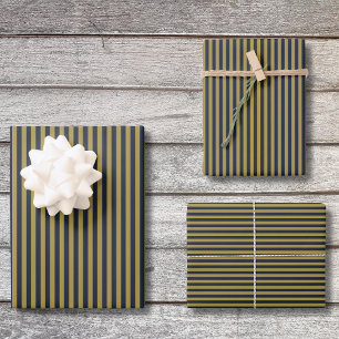 Elegant Thin Gold & Navy Blue Vertical Stripes Wrapping Paper Sheet