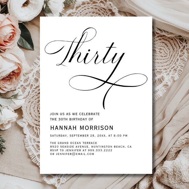Elegant Thirty 30th Script Minimalist Birthday Invitation (Creator Uploaded)