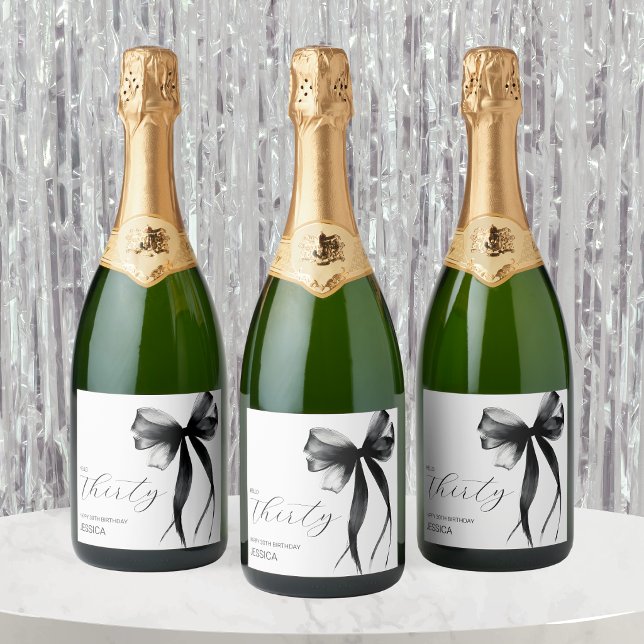 Elegant Thirty Script Bow 40th Birthday Party Sparkling Wine Label (Elegant Thirty Script Bow 40th Birthday Party Sparkling Wine Label)