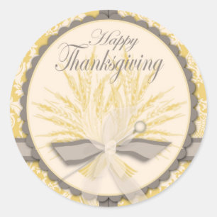 Elegant Thistle and Wheat Thanksgiving Classic Round Sticker