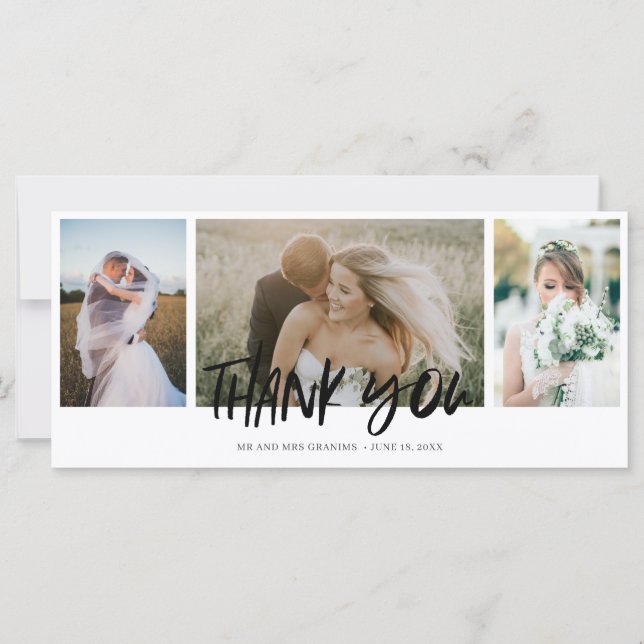 Elegant Three Photo Collage Wedding Thank You (Front)