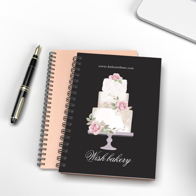 elegant three tier wedding cake monogram bakery notebook (Creator Uploaded)