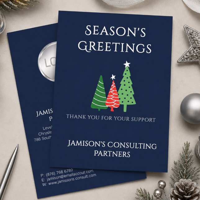 Elegant Three Tree Business Christmas Navy Silver (Creator Uploaded)