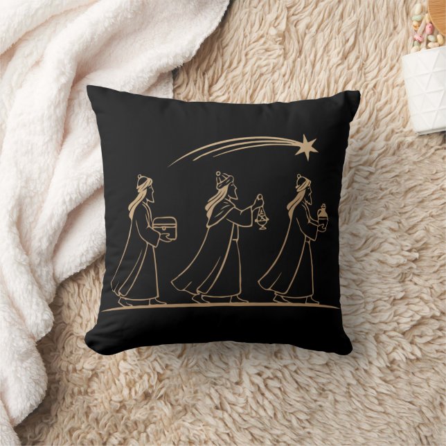 Elegant Three Wise Men Following Star | Minimalist Throw Pillow (Blanket)