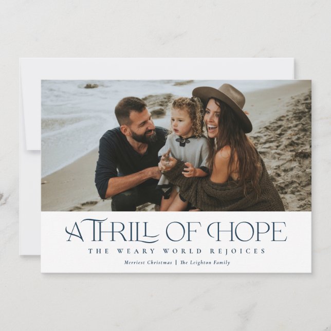 Elegant Thrill of Hope | Navy Photo Christmas    Holiday Card (Front)