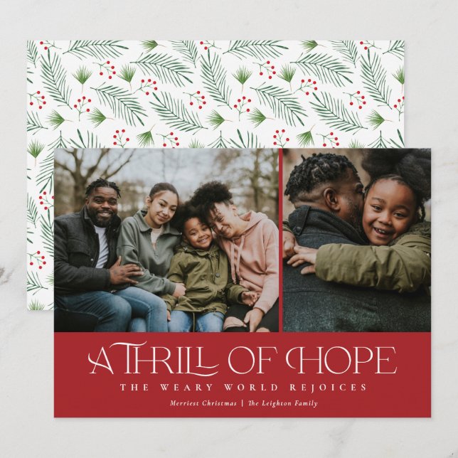 Elegant Thrill of Hope Two Photo Christmas  Holiday Card (Front/Back)