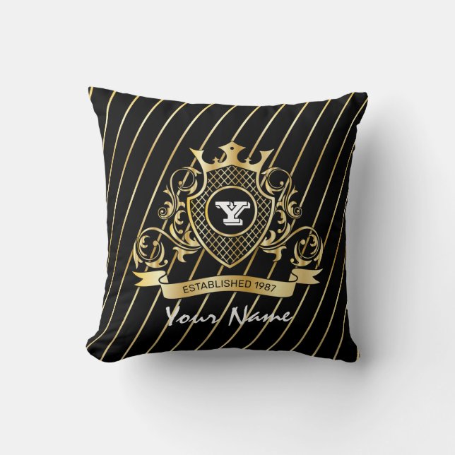 Elegant Throw Pillow with Gold Monogram (Front)