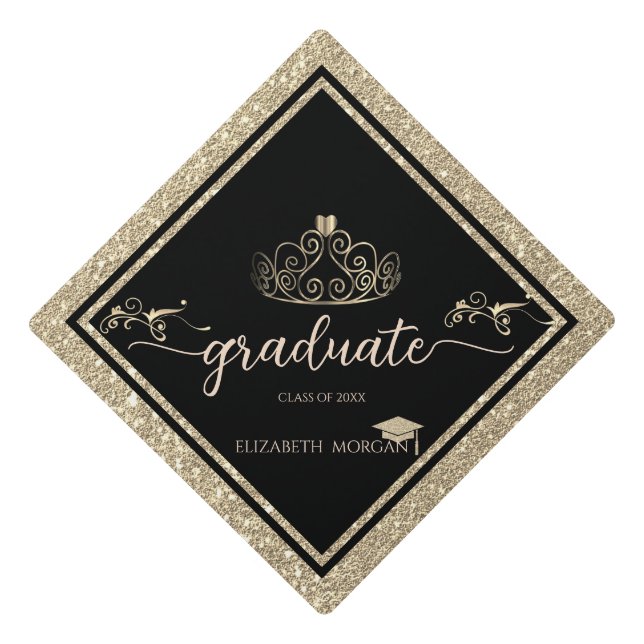 Elegant  Tiara Glitter Graduation Cap Glitter (Front)