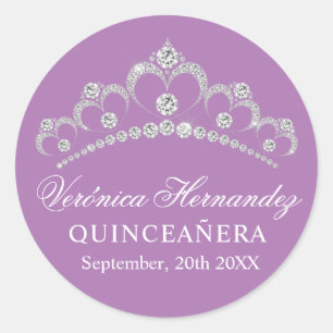 Elegant Tiara Purple Spanish Quinceañera Quince Classic Round Sticker