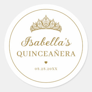 Elegant Tiara Quinceañera Classic Round Sticker