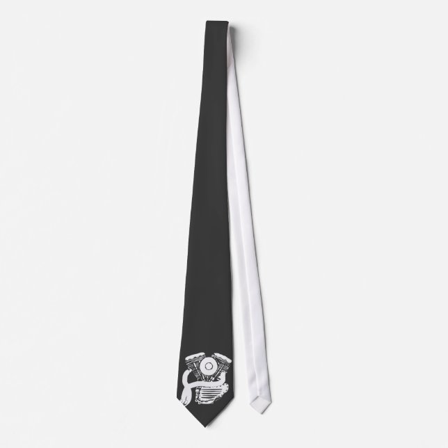 Elegant Tie with white Harley Panhead Motor (Front)
