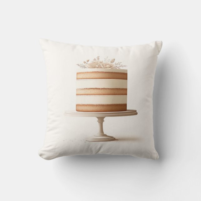 Elegant Tier White Floral Cake Bakery Kitchen Throw Pillow (Front)