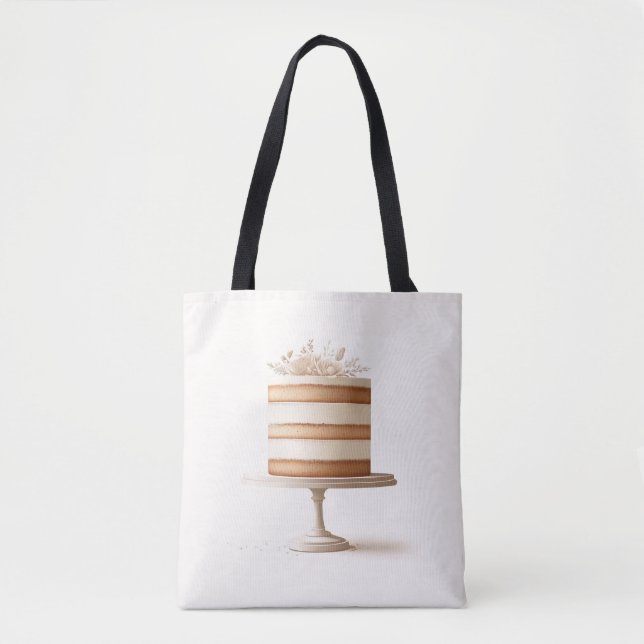 Elegant Tier White Floral Cake Bakery Kitchen Tote Bag (Front)