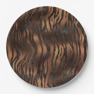 Elegant Tiger Chic Black Bronze Stylish Paper Plate