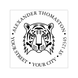Elegant Tiger Head Round Name Return Address Self-inking Stamp