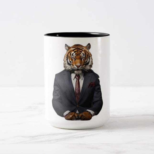 Elegant Tiger in a Suit Mug - A Unique Blend of S (Center)