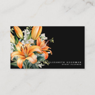 Elegant Tiger Lily Tropical Black Business Cards