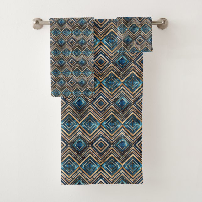 Elegant tile art deco pattern  bath towel set (Insitu)
