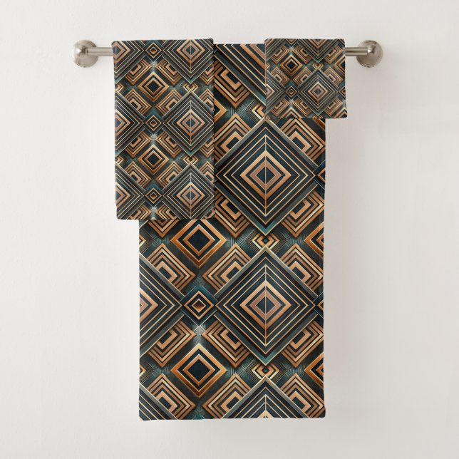 Elegant tile art deco pattern  bath towel set (Insitu)