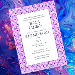 Elegant Tile Pattern Custom B'nai Bat Bar Mitzvah  Invitation<br><div class="desc">Perfect card to announce a bar mitzvah, bat mitzvah or other Jewish celebration! Hand made art for you! FULLY CUSTOMIZABLE! Click on “Personalize” above to edit the text. Click "edit using design tool" to adjust the fonts, colours and placements and to delete the back side design if you prefer. Also...</div>