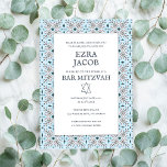 Elegant Tile Pattern Custom B'nai Bat Bar Mitzvah  Invitation<br><div class="desc">Perfect card to announce a bar mitzvah, bat mitzvah or other Jewish celebration! Hand made art for you! FULLY CUSTOMIZABLE! Click on “Personalize” above to edit the text. Click "edit using design tool" to adjust the fonts, colours and placements and to delete the back side design if you prefer. Also...</div>