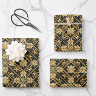 Elegant tiled black gold pattern wrapping paper sheet