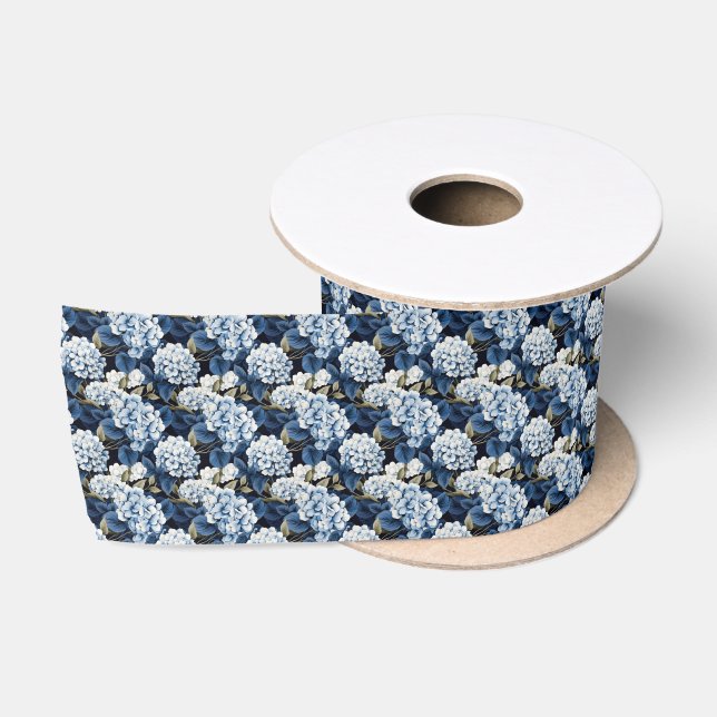 Elegant tiled blue Hydrangea flowers Satin Ribbon (Spool)