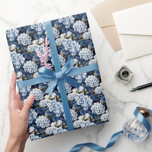 Elegant tiled blue Hydrangea flowers  Wrapping Paper (Gifting)