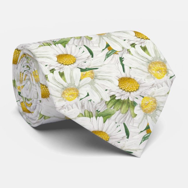 elegant tiled daisy pattern floral tie (Rolled)