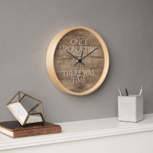 Elegant Time Quote On Faux Wood Grain Pattern Clock