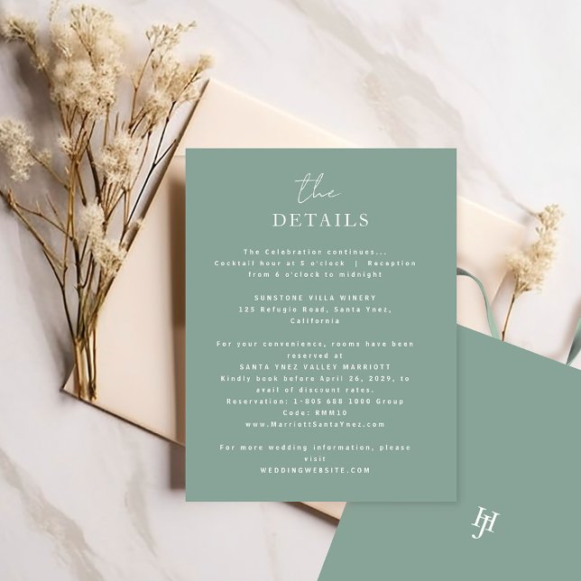 Elegant Timeless Green Wedding Details Enclosure Card (Creator Uploaded)