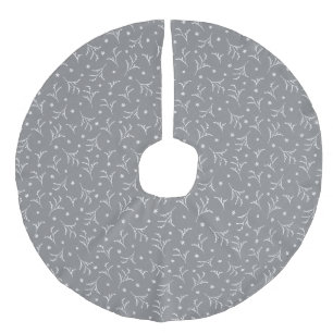 Elegant, Timeless Grey White Twig Illustration  Faux Linen Tree Skirt