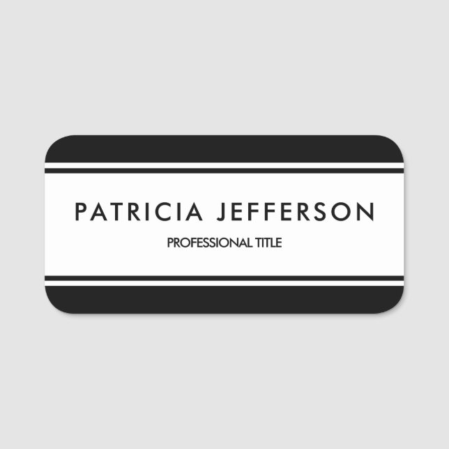 Elegant Timeless Monochrome: Classic Black & White Name Tag (Front)