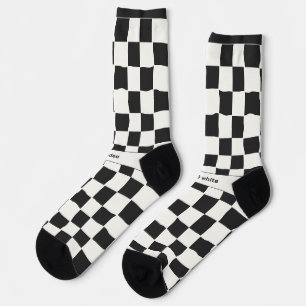 Elegant Timeless Name Black and White Check Socks