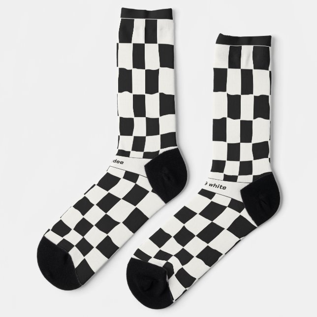 Elegant Timeless Name Black and White Check Socks (Left)