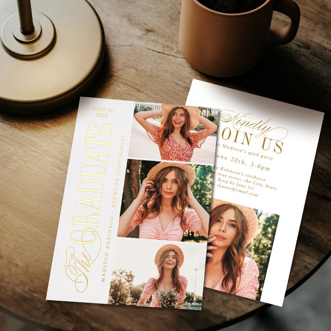 Elegant Timeless Typography 4 Photo Graduation (Elegant Timeless Typography 4 Photo Graduation Foil Invitation)
