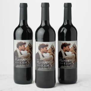 Elegant Timeless Typography Photo Save The Date Wine Label
