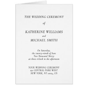 Elegant Timeless White Wedding Program Note Cards