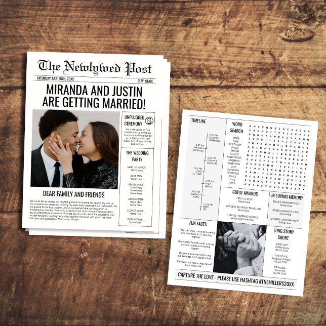 Elegant Timeline Newspaper-Style Wedding Program (Elegant Timeline Newspaper-Style Wedding Program Flyer)